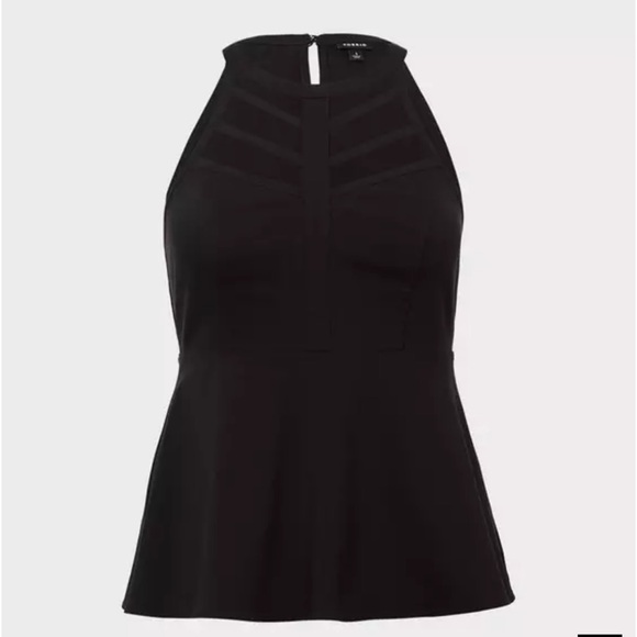 Black Bengaline Caged High Neck Peplum Top - Picture 5 of 8